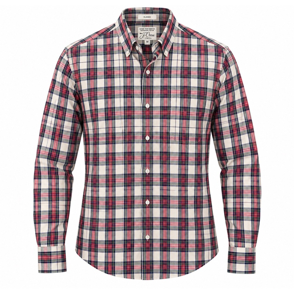 J.Crew Secret Wash Men's Plaid Button Down Shirt Organic Cotton Stretch Size M